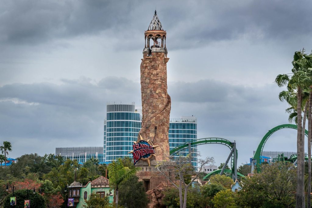 iconic islands of adventure tower in orlando florida
